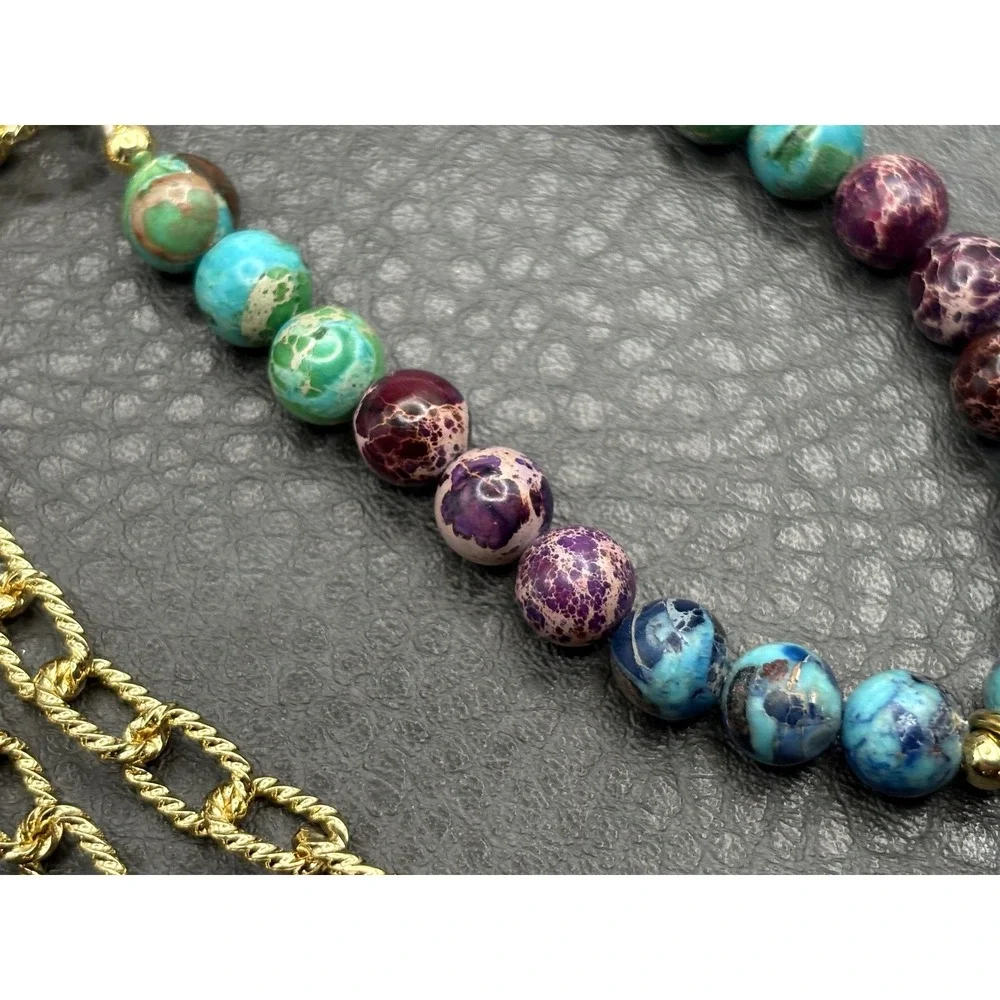 Love Lisa Gemstone Beaded Necklace Dyed Green Crystal Pendant Blue Purple 16